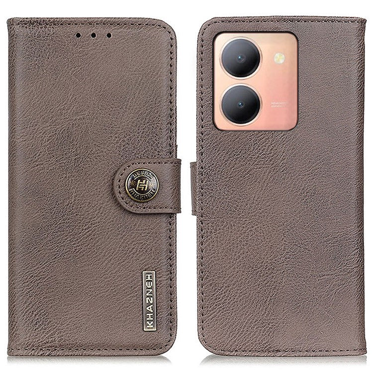 KHAZNEH For vivo Y78 (China) 5G / Y36 5G (Global) Leather Wallet Phone Case Cowhide Texture Drop-proof Stand Shell - Khaki