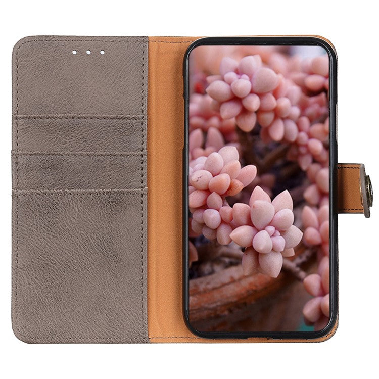 KHAZNEH For vivo Y78 (China) 5G / Y36 5G (Global) Leather Wallet Phone Case Cowhide Texture Drop-proof Stand Shell - Khaki