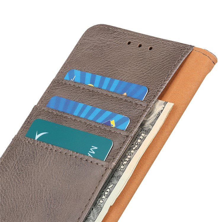 KHAZNEH For vivo Y78 (China) 5G / Y36 5G (Global) Leather Wallet Phone Case Cowhide Texture Drop-proof Stand Shell - Khaki