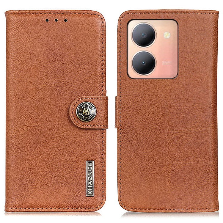 KHAZNEH For vivo Y78 (China) 5G / Y36 5G (Global) Leather Wallet Phone Case Cowhide Texture Drop-proof Stand Shell - Brown