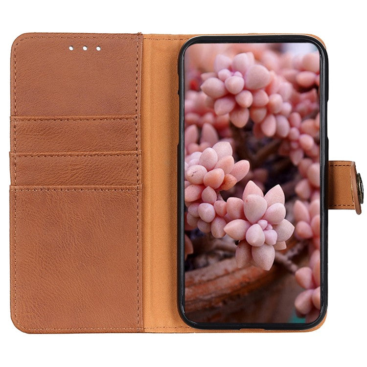 KHAZNEH For vivo Y78 (China) 5G / Y36 5G (Global) Leather Wallet Phone Case Cowhide Texture Drop-proof Stand Shell - Brown