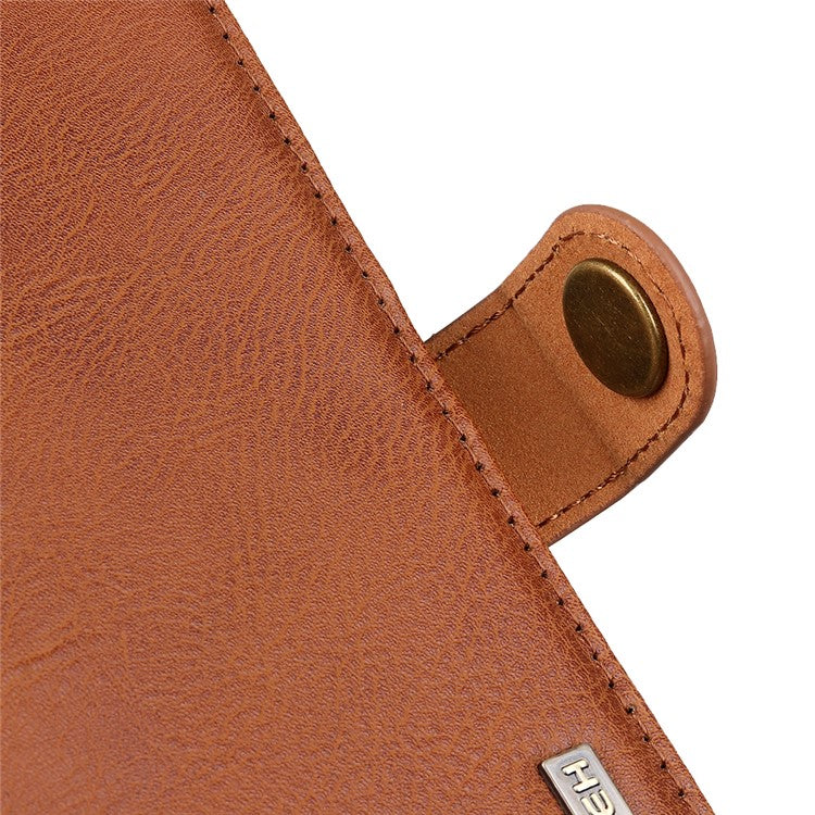 KHAZNEH For vivo Y78+ 5G / Y78 5G Leather Stand Wallet Phone Case Cowhide Texture Drop-proof Shell - Brown