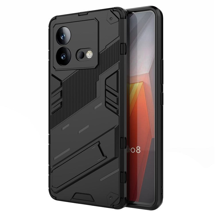 For vivo iQOO Neo8 5G Kickstand Phone Case PC + TPU Dual Layer Shockproof Phone Cover - Black