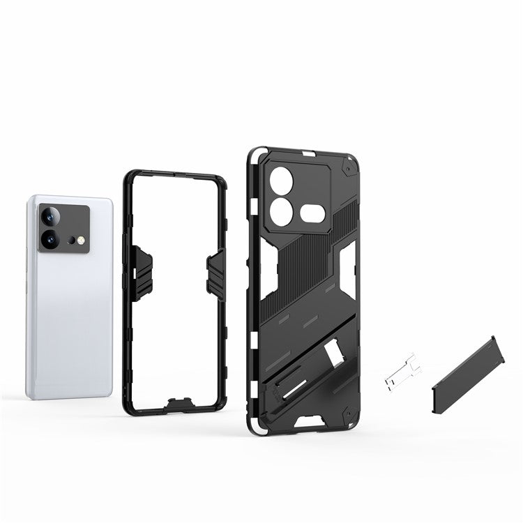 For vivo iQOO Neo8 5G Kickstand Phone Case PC + TPU Dual Layer Shockproof Phone Cover - Black