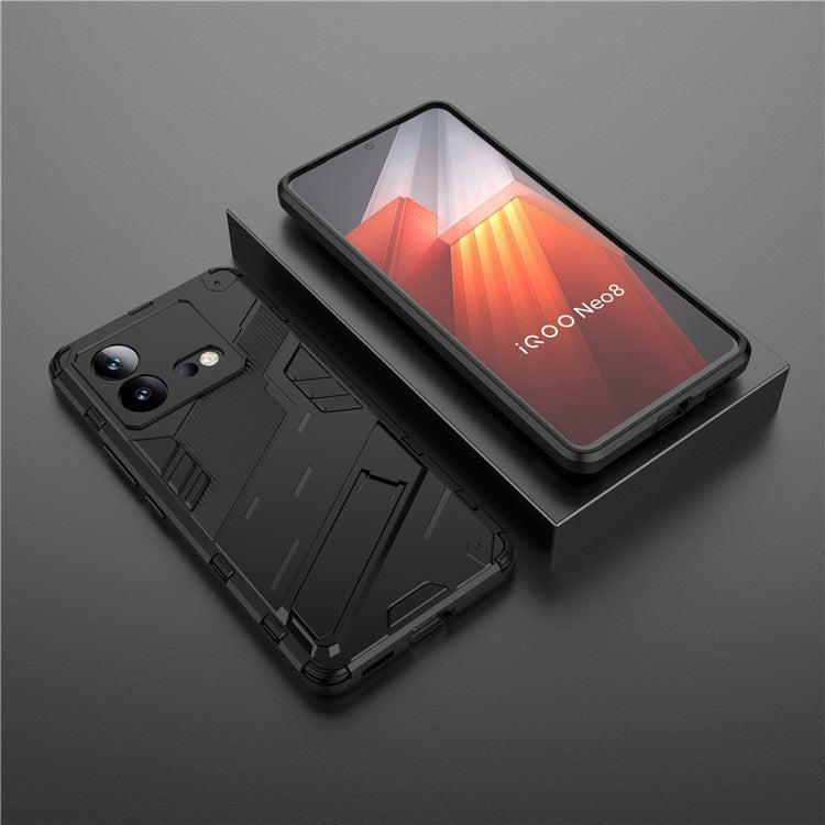 For vivo iQOO Neo8 5G Kickstand Phone Case PC + TPU Dual Layer Shockproof Phone Cover - Black