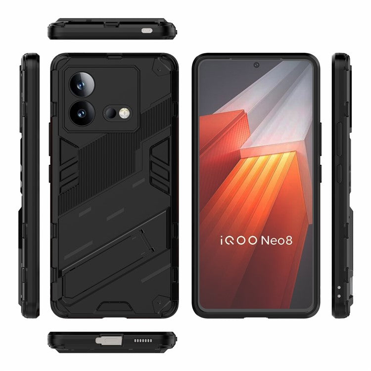 For vivo iQOO Neo8 5G Kickstand Phone Case PC + TPU Dual Layer Shockproof Phone Cover - Black