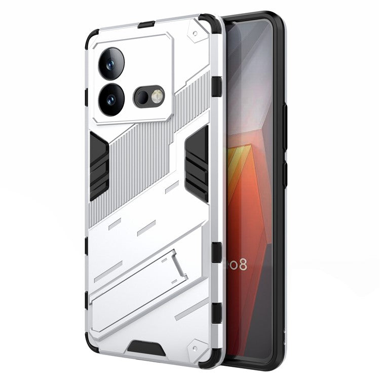 For vivo iQOO Neo8 5G Kickstand Phone Case PC + TPU Dual Layer Shockproof Phone Cover - White