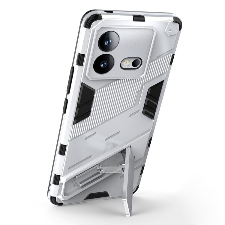 For vivo iQOO Neo8 5G Kickstand Phone Case PC + TPU Dual Layer Shockproof Phone Cover - White