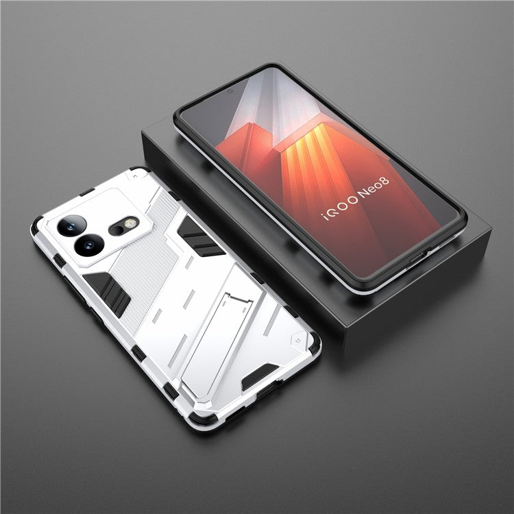 For vivo iQOO Neo8 5G Kickstand Phone Case PC + TPU Dual Layer Shockproof Phone Cover - White