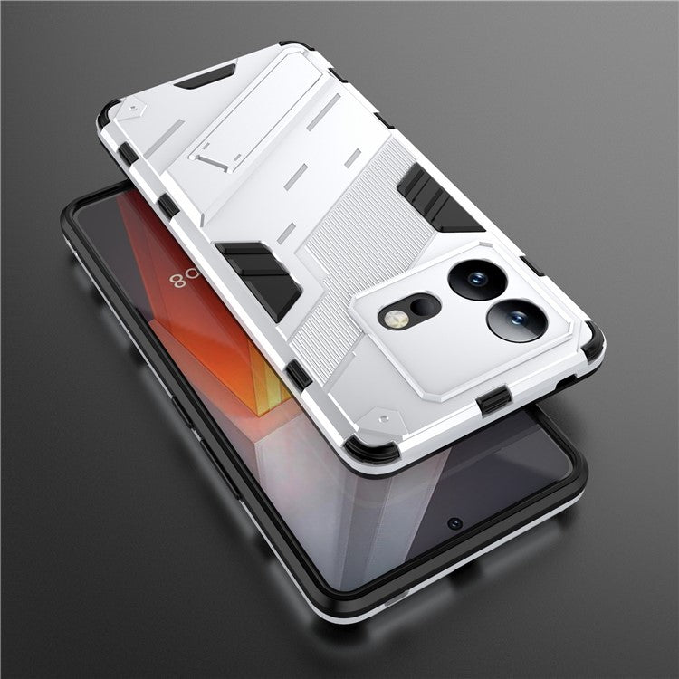 For vivo iQOO Neo8 5G Kickstand Phone Case PC + TPU Dual Layer Shockproof Phone Cover - White