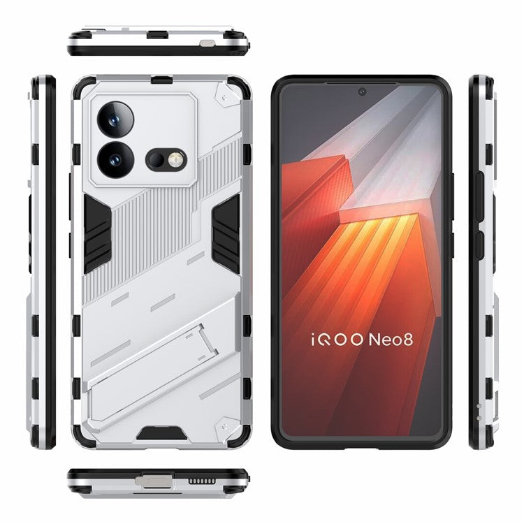 For vivo iQOO Neo8 5G Kickstand Phone Case PC + TPU Dual Layer Shockproof Phone Cover - White