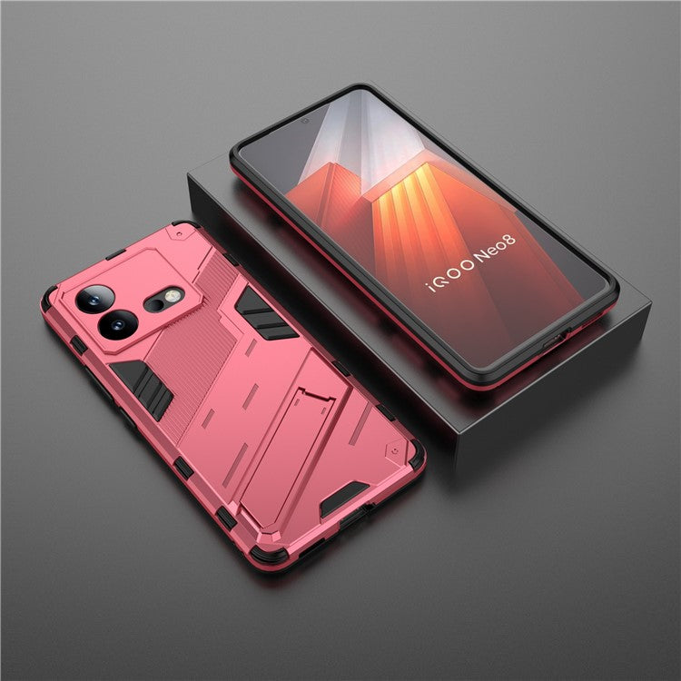 For vivo iQOO Neo8 5G Kickstand Phone Case PC + TPU Dual Layer Shockproof Phone Cover - Rose