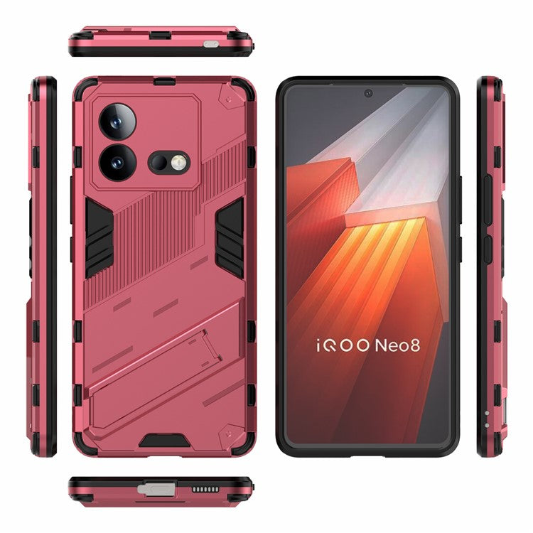 For vivo iQOO Neo8 5G Kickstand Phone Case PC + TPU Dual Layer Shockproof Phone Cover - Rose