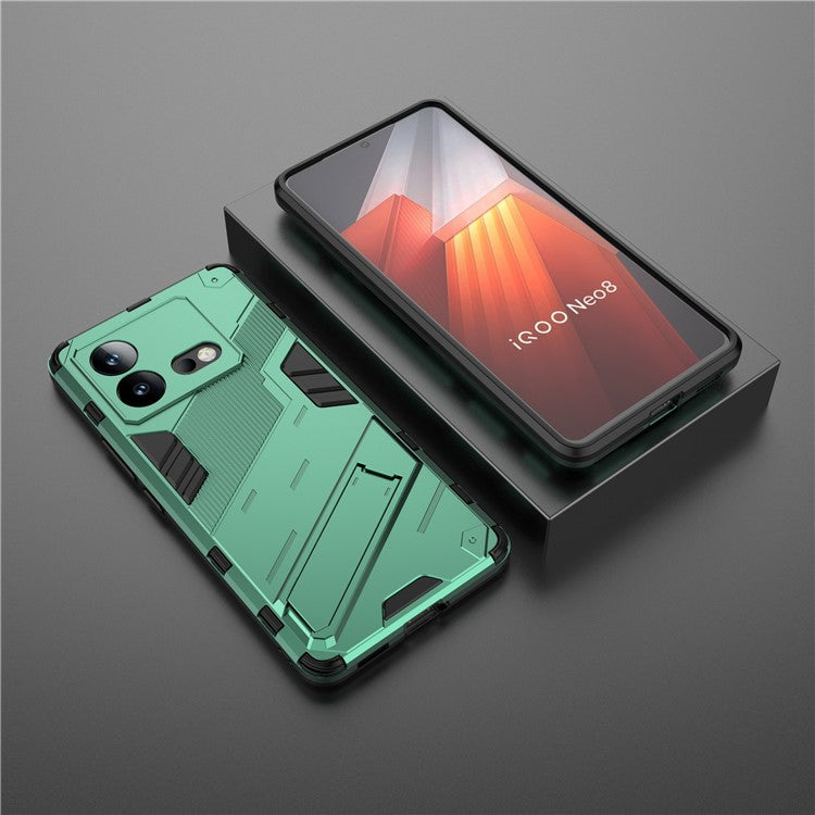 For vivo iQOO Neo8 5G Kickstand Phone Case PC + TPU Dual Layer Shockproof Phone Cover - Green