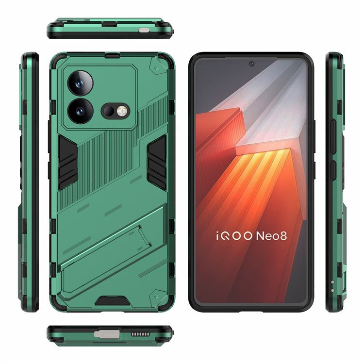 For vivo iQOO Neo8 5G Kickstand Phone Case PC + TPU Dual Layer Shockproof Phone Cover - Green