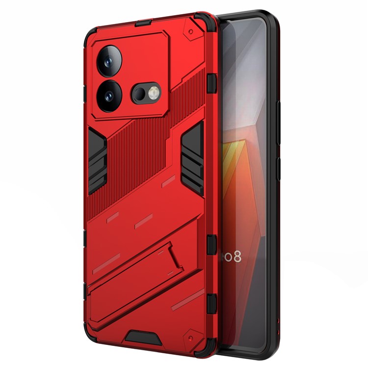 For vivo iQOO Neo8 5G Kickstand Phone Case PC + TPU Dual Layer Shockproof Phone Cover - Red