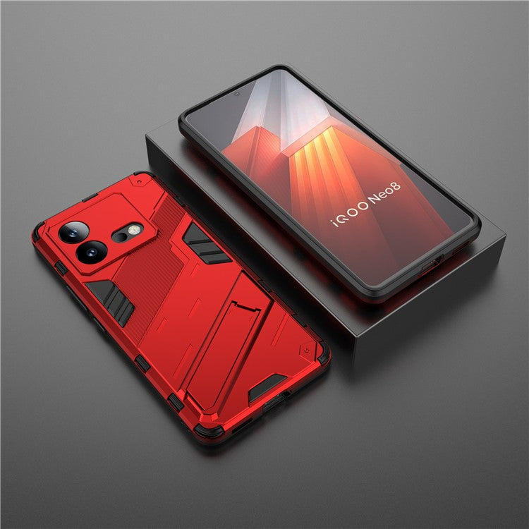 For vivo iQOO Neo8 5G Kickstand Phone Case PC + TPU Dual Layer Shockproof Phone Cover - Red