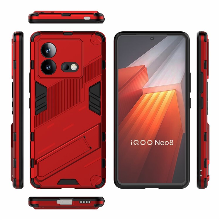 For vivo iQOO Neo8 5G Kickstand Phone Case PC + TPU Dual Layer Shockproof Phone Cover - Red