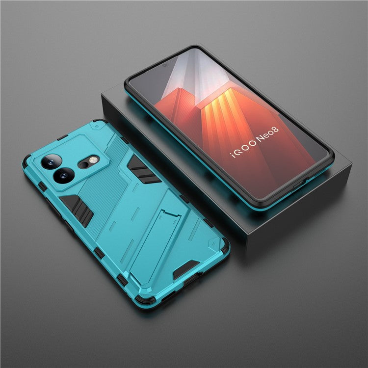 For vivo iQOO Neo8 5G Kickstand Phone Case PC + TPU Dual Layer Shockproof Phone Cover - Baby Blue