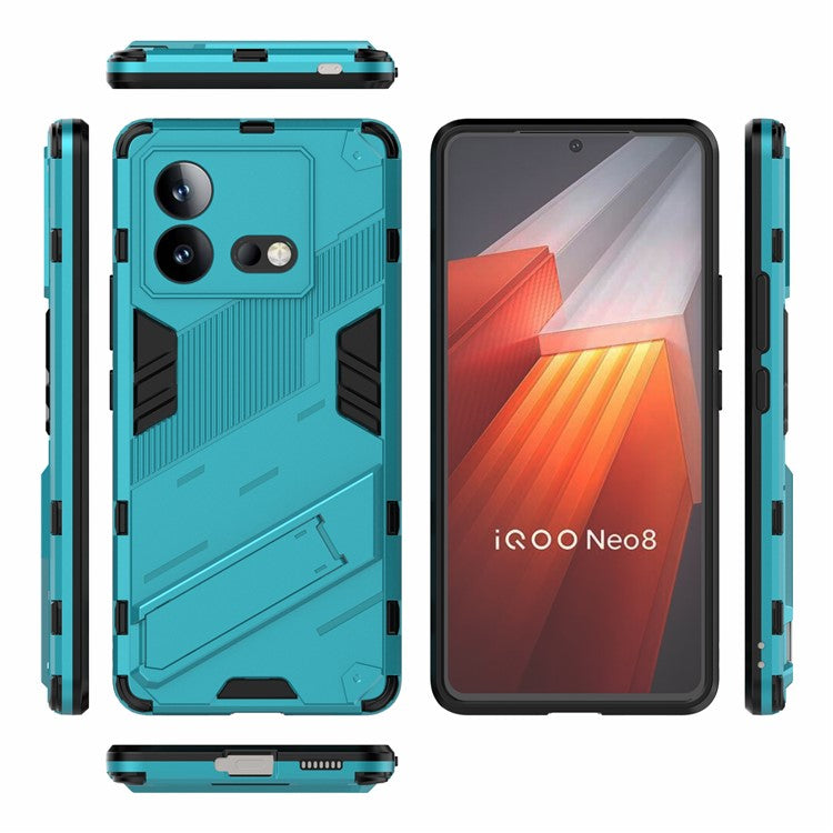 For vivo iQOO Neo8 5G Kickstand Phone Case PC + TPU Dual Layer Shockproof Phone Cover - Baby Blue