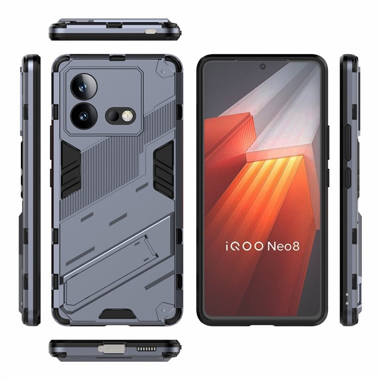 For vivo iQOO Neo8 5G Kickstand Phone Case PC + TPU Dual Layer Shockproof Phone Cover - Dark Blue