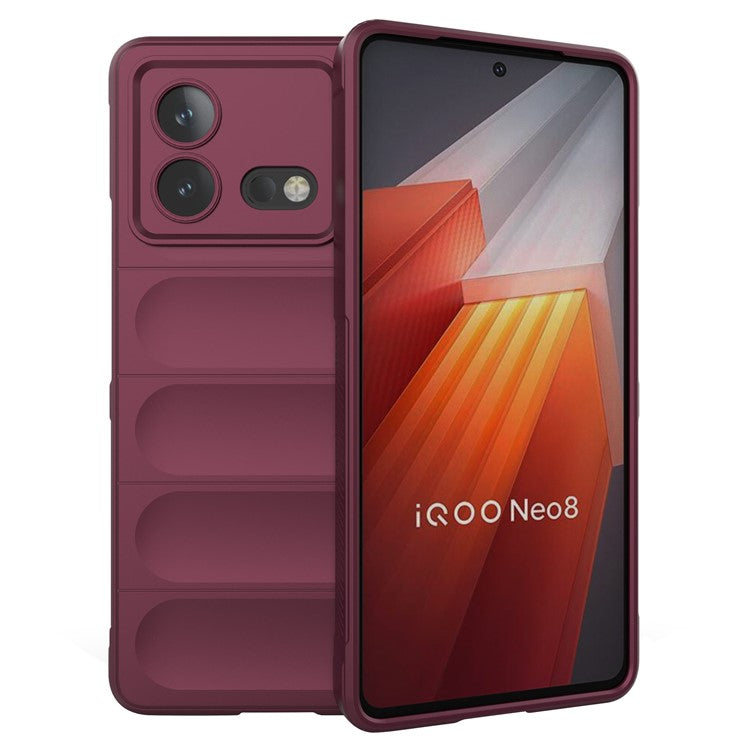 For vivo iQOO Neo8 5G TPU Phone Case Rugged Back Shock Absorbing Anti-Fall Cover - Wine Red