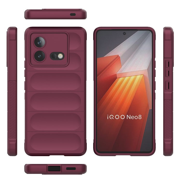 For vivo iQOO Neo8 5G TPU Phone Case Rugged Back Shock Absorbing Anti-Fall Cover - Wine Red