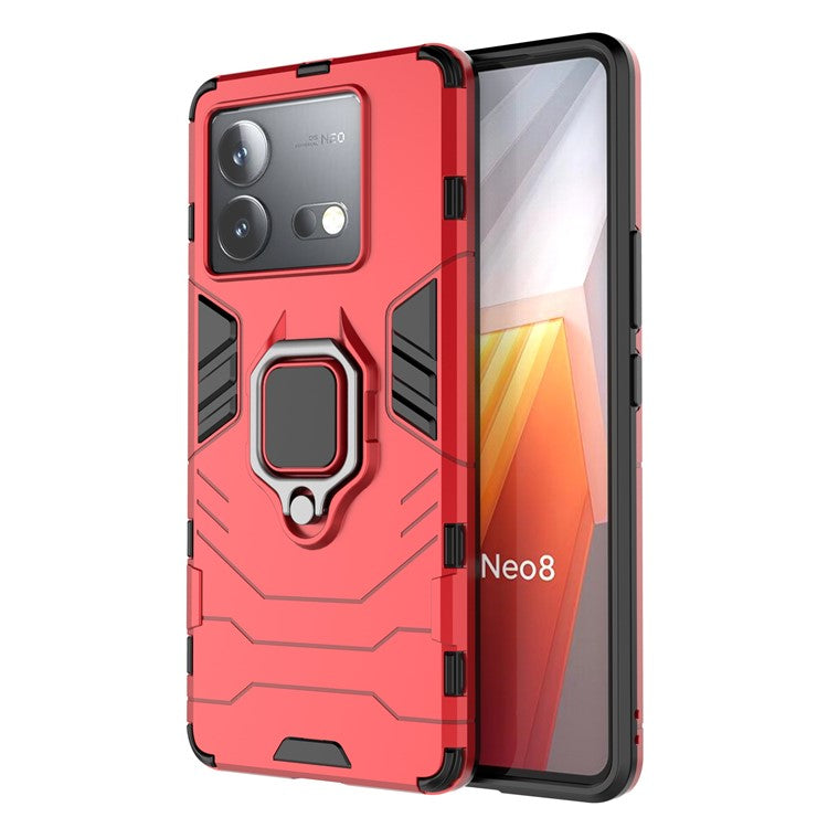 For vivo iQOO Neo8 5G TPU + PC Drop-Proof Shell Ring Holder Kickstand Protective Phone Case - Red