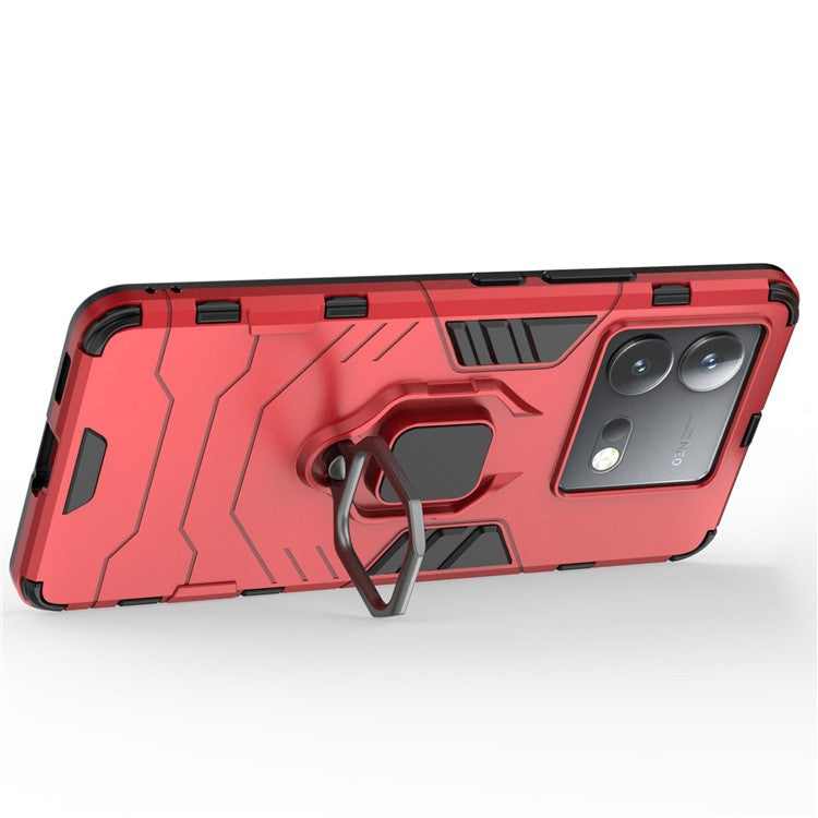 For vivo iQOO Neo8 5G TPU + PC Drop-Proof Shell Ring Holder Kickstand Protective Phone Case - Red