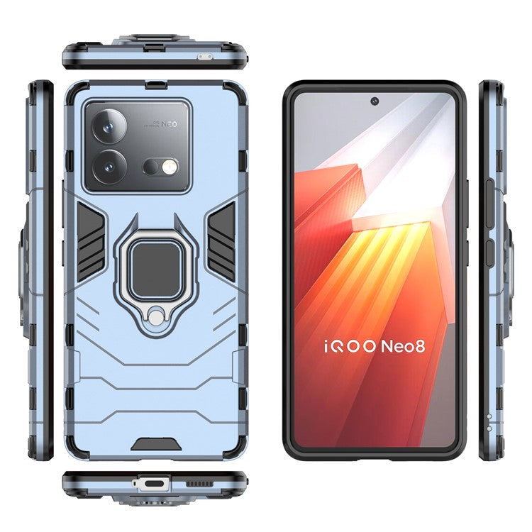 For vivo iQOO Neo8 5G TPU + PC Drop-Proof Shell Ring Holder Kickstand Protective Phone Case - Blue