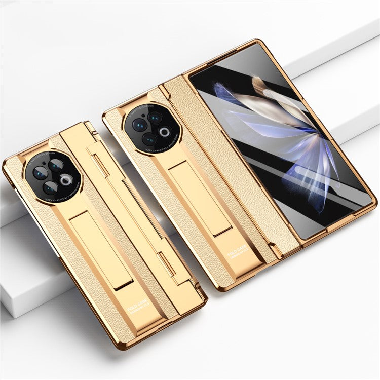 For vivo X Fold2 Kickstand Phone Case PU Leather+PC Shockproof Protective Cover with Glass Film - Rose Gold / Gold