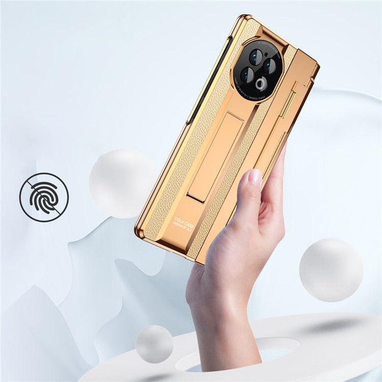 For vivo X Fold2 Kickstand Phone Case PU Leather+PC Shockproof Protective Cover with Glass Film - Rose Gold / Gold