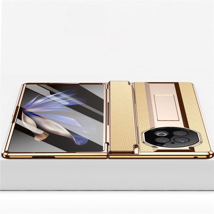 For vivo X Fold2 Kickstand Phone Case PU Leather+PC Shockproof Protective Cover with Glass Film - Rose Gold / Gold