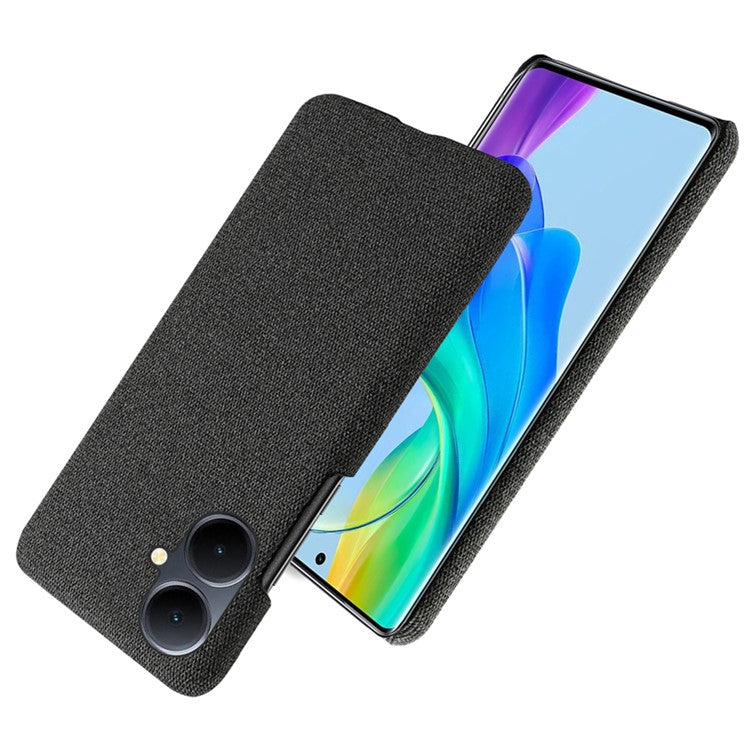 For vivo Y78+ 5G Cloth+Hard PC Phone Case Anti-Scratch Shockproof Cover - Black