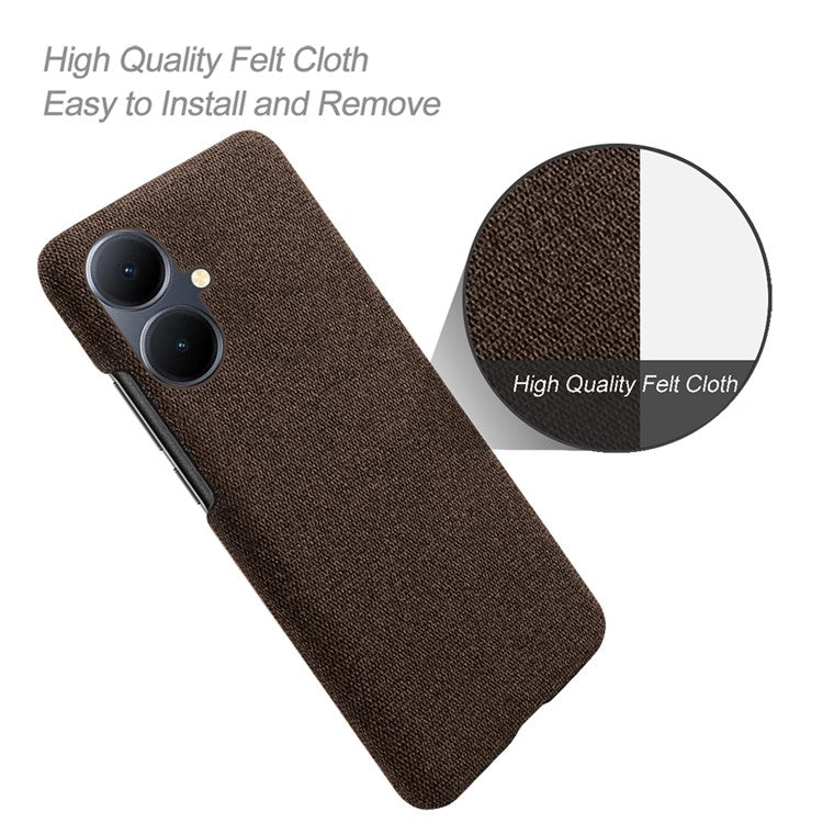 For vivo Y78+ 5G Cloth+Hard PC Phone Case Anti-Scratch Shockproof Cover - Brown