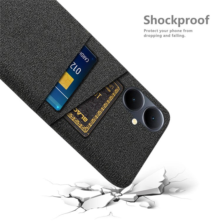 Phone Case for vivo Y78+ 5G Hard PC + Cloth Slim Fit Shockproof Cover with Dual Card Slots - Black