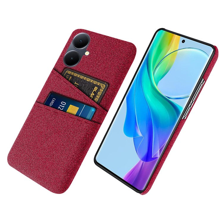 Phone Case for vivo Y78+ 5G Hard PC + Cloth Slim Fit Shockproof Cover with Dual Card Slots - Red