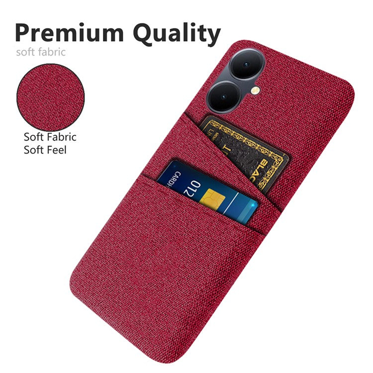 Phone Case for vivo Y78+ 5G Hard PC + Cloth Slim Fit Shockproof Cover with Dual Card Slots - Red