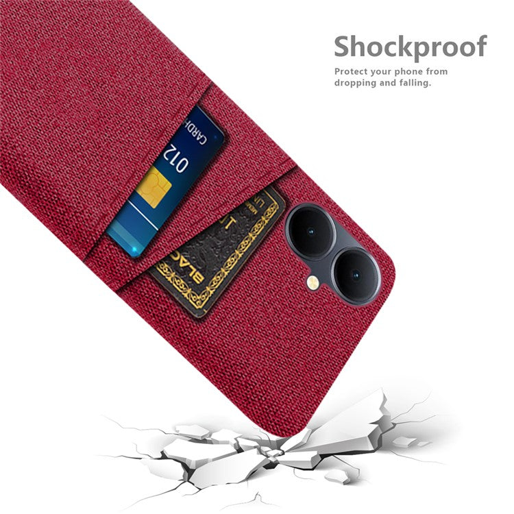 Phone Case for vivo Y78+ 5G Hard PC + Cloth Slim Fit Shockproof Cover with Dual Card Slots - Red