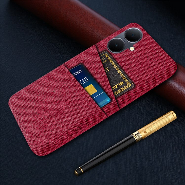 Phone Case for vivo Y78+ 5G Hard PC + Cloth Slim Fit Shockproof Cover with Dual Card Slots - Red