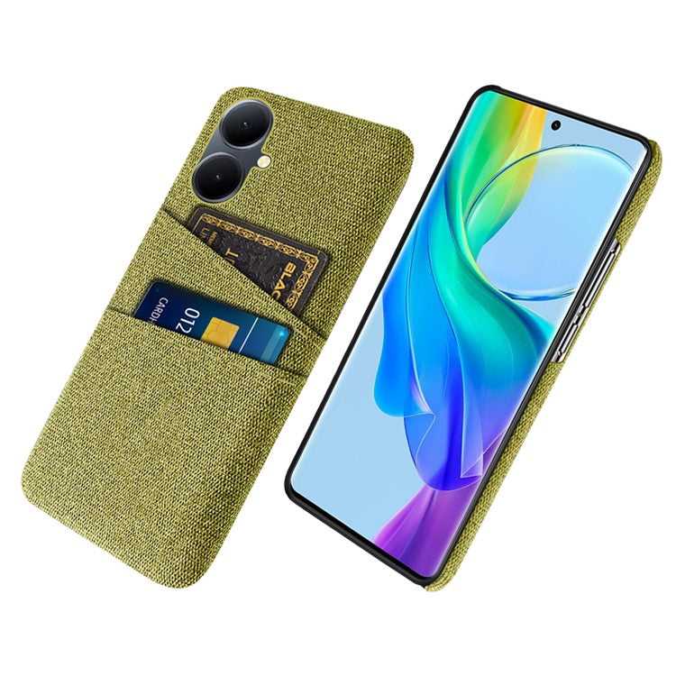 Phone Case for vivo Y78+ 5G Hard PC + Cloth Slim Fit Shockproof Cover with Dual Card Slots - Yellow