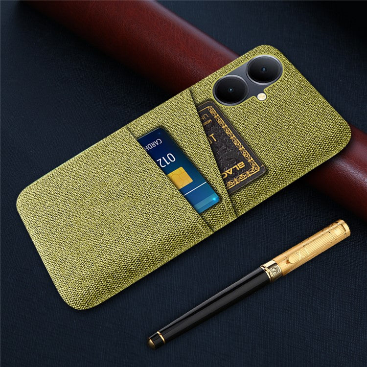 Phone Case for vivo Y78+ 5G Hard PC + Cloth Slim Fit Shockproof Cover with Dual Card Slots - Yellow