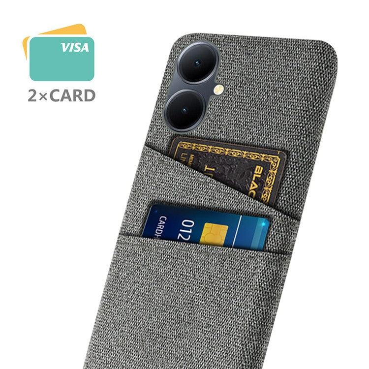 Phone Case for vivo Y78+ 5G Hard PC + Cloth Slim Fit Shockproof Cover with Dual Card Slots - Grey