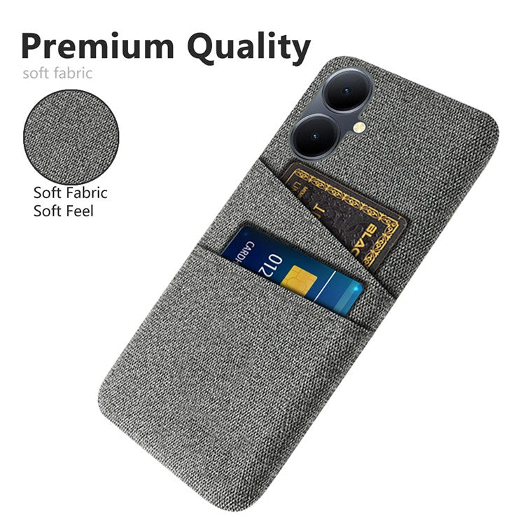 Phone Case for vivo Y78+ 5G Hard PC + Cloth Slim Fit Shockproof Cover with Dual Card Slots - Grey