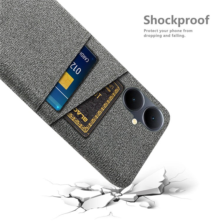 Phone Case for vivo Y78+ 5G Hard PC + Cloth Slim Fit Shockproof Cover with Dual Card Slots - Grey