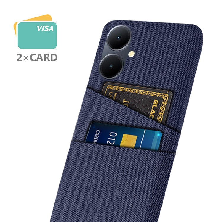 Phone Case for vivo Y78+ 5G Hard PC + Cloth Slim Fit Shockproof Cover with Dual Card Slots - Blue