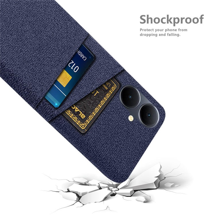 Phone Case for vivo Y78+ 5G Hard PC + Cloth Slim Fit Shockproof Cover with Dual Card Slots - Blue