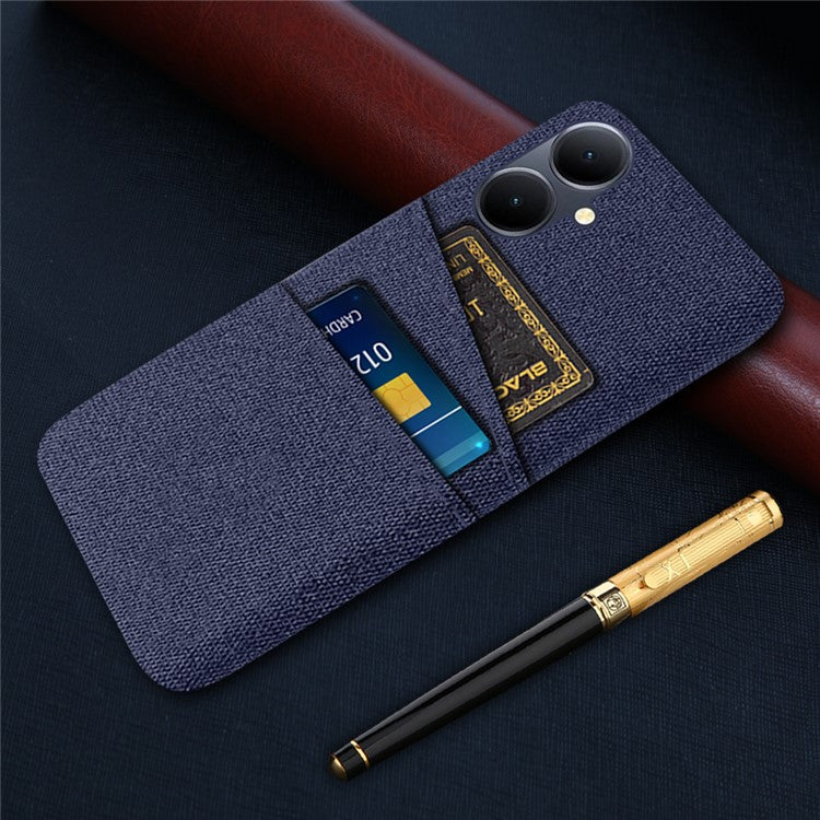 Phone Case for vivo Y78+ 5G Hard PC + Cloth Slim Fit Shockproof Cover with Dual Card Slots - Blue