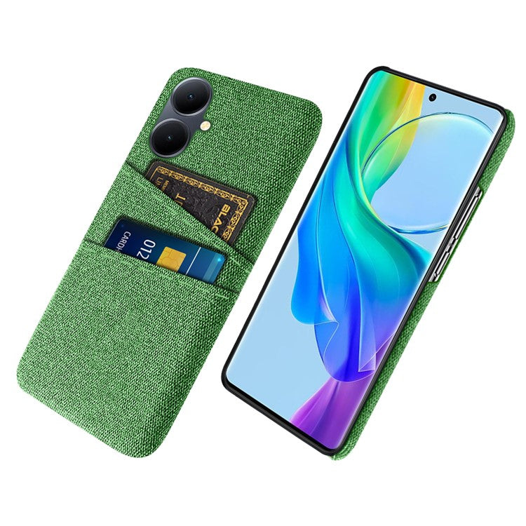 Phone Case for vivo Y78+ 5G Hard PC + Cloth Slim Fit Shockproof Cover with Dual Card Slots - Green