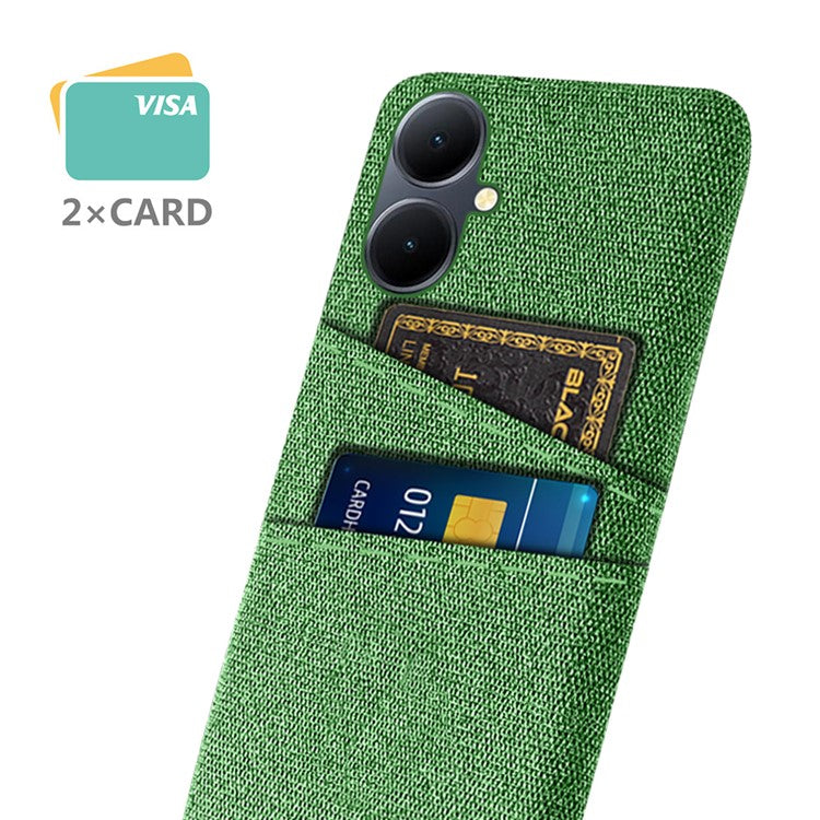 Phone Case for vivo Y78+ 5G Hard PC + Cloth Slim Fit Shockproof Cover with Dual Card Slots - Green